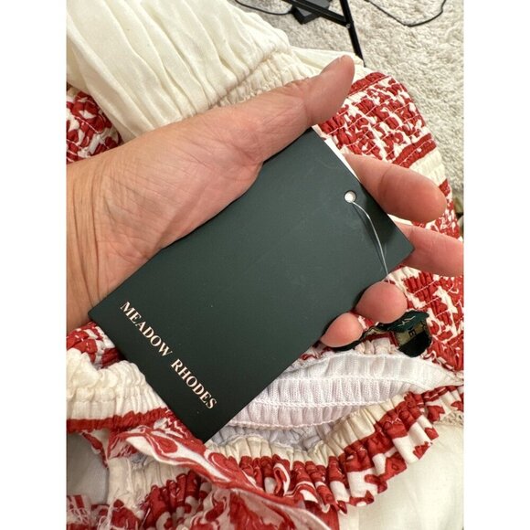 Meadow Rhodes Daisyella Fit And Flare- Off White And Maroon Cotton Dobby Dress s - Picture 10 of 10